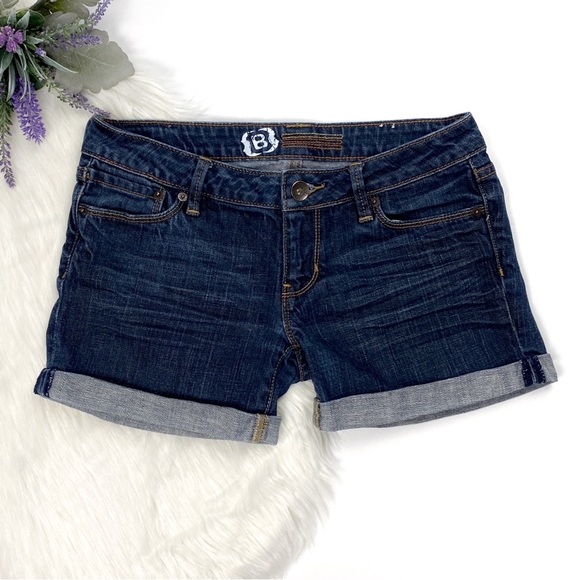 Bullhead Pants - Bullhead Women's Cuffed Denim Shorts Dark Wash